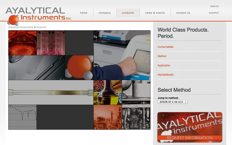 Ayalytical products landing page.